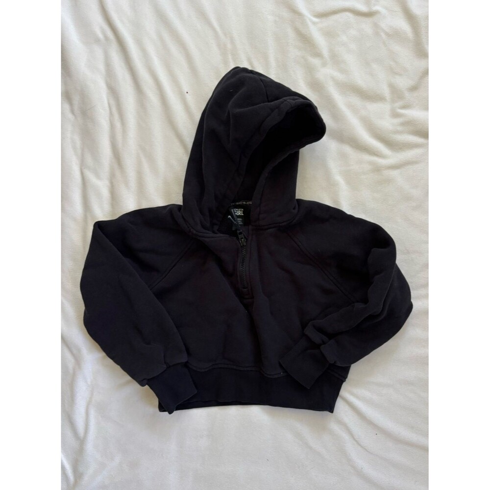 Athleta Girl Black Cropped Half-Zip Hoodie